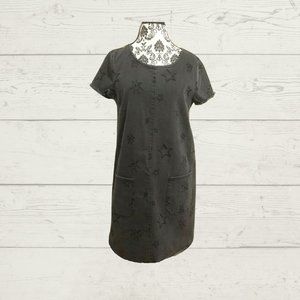 Max Jeans Denim Shift Dress Charcoal Wash Embroidered Stars Women's M Pullover